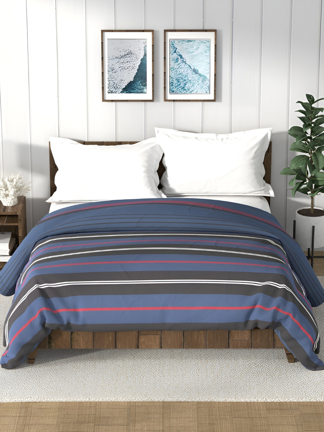 Nautica Bristol Blue & Black Striped AC Room 150 GSM Double Bed Comforter