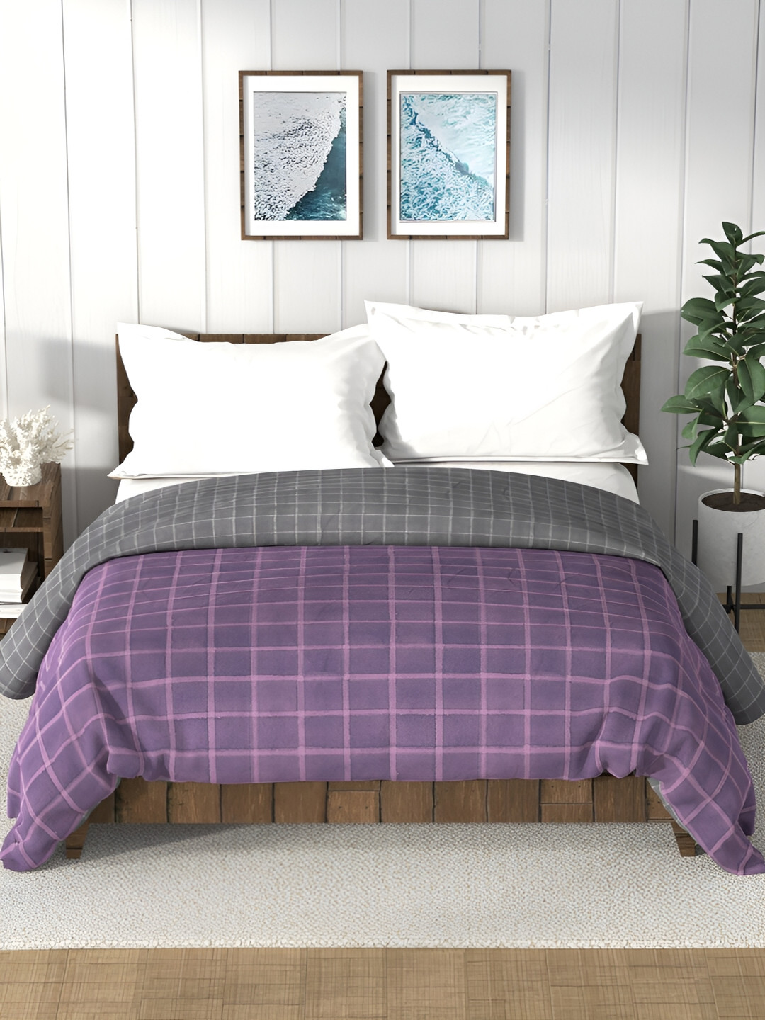Nautica Bristol Purple & Grey Checked AC Room 150 GSM Double Bed Comforter