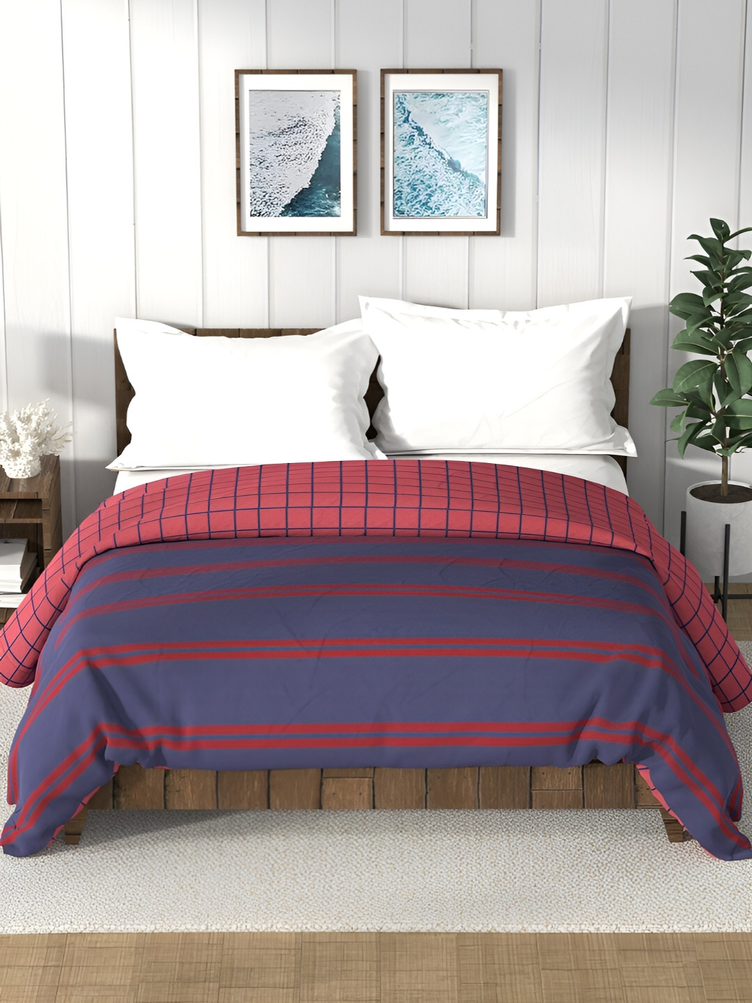 Nautica Bristol Blue & Red Striped AC Room 150 GSM Double Bed Comforter