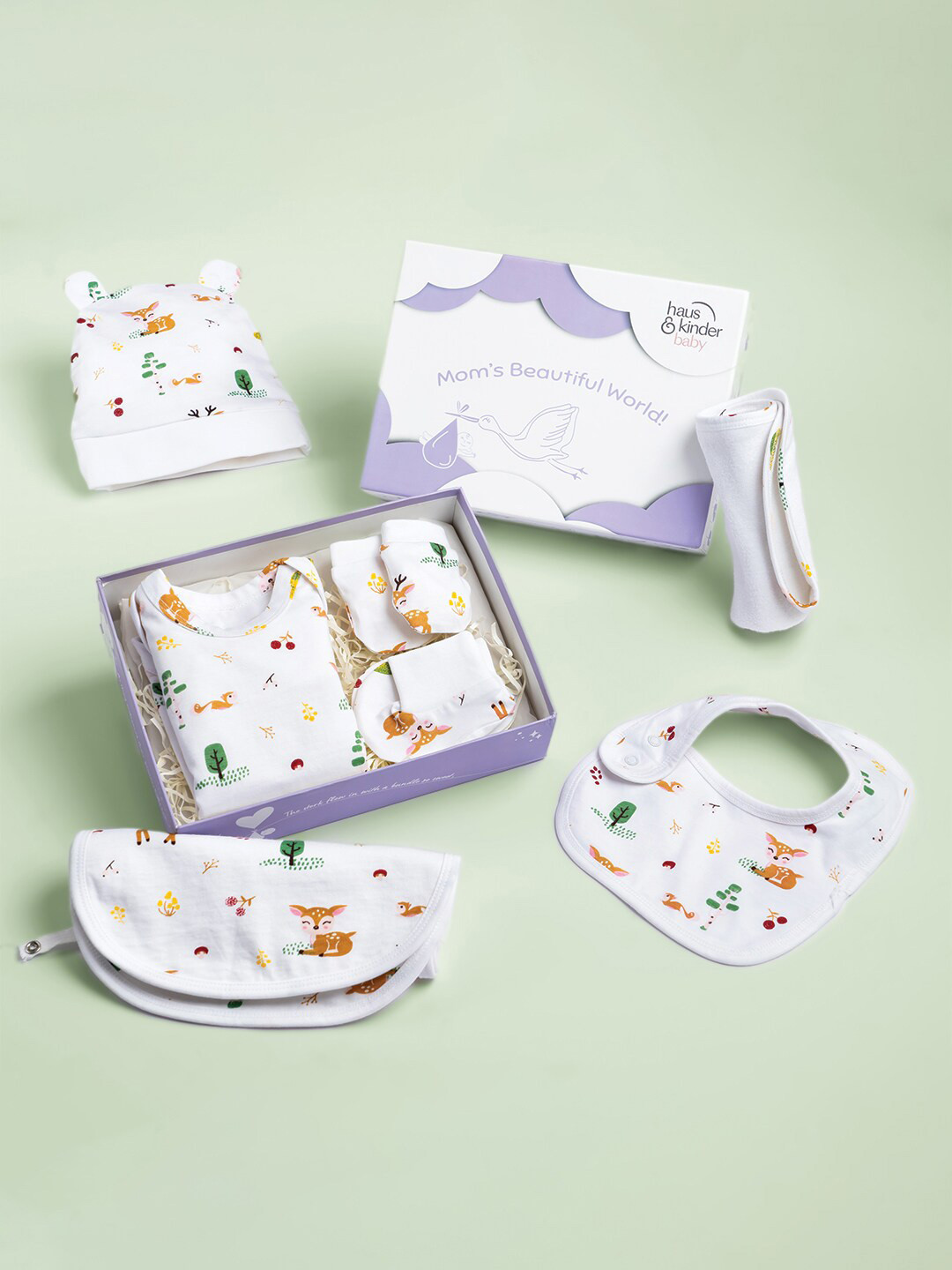 haus & kinder Infants 7 Pieces Pure Cotton Baby Apparel Gift Set