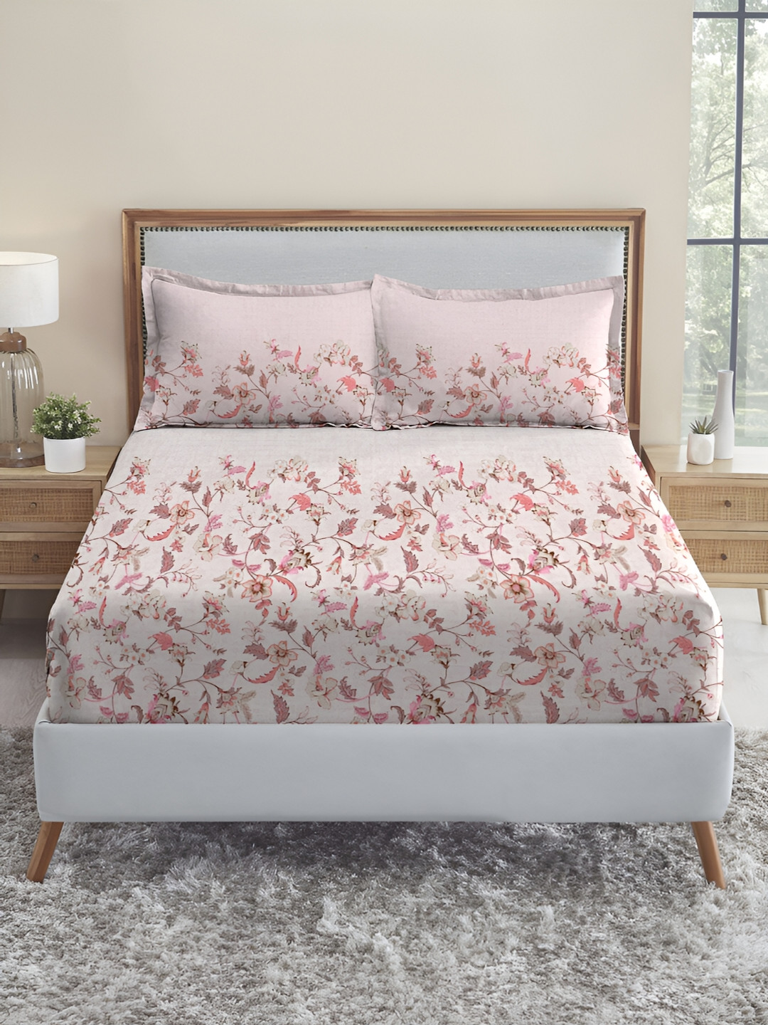 MYTRIDENT Soft Comfort Collection White Floral Pure Cotton 210 TC King Fine Bedsheet with 2 Pillow Covers-108 x 108 inches