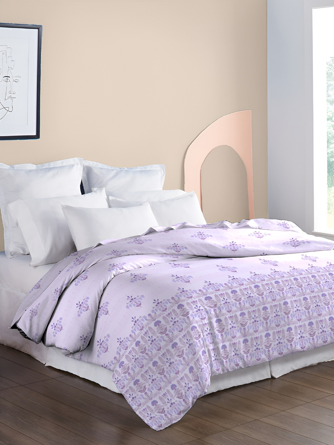 MYTRIDENT Blue & Purple Floral 200 GSM Mild Winter Double Bed Comforter