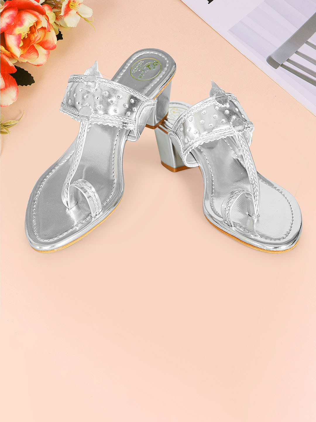 MEHNAM Textured One Toe Block Heels
