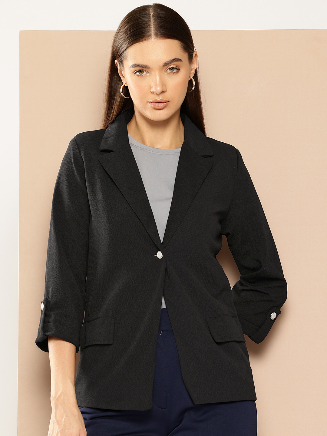 Chemistry Shoulder Padded Single-Breasted Blazer