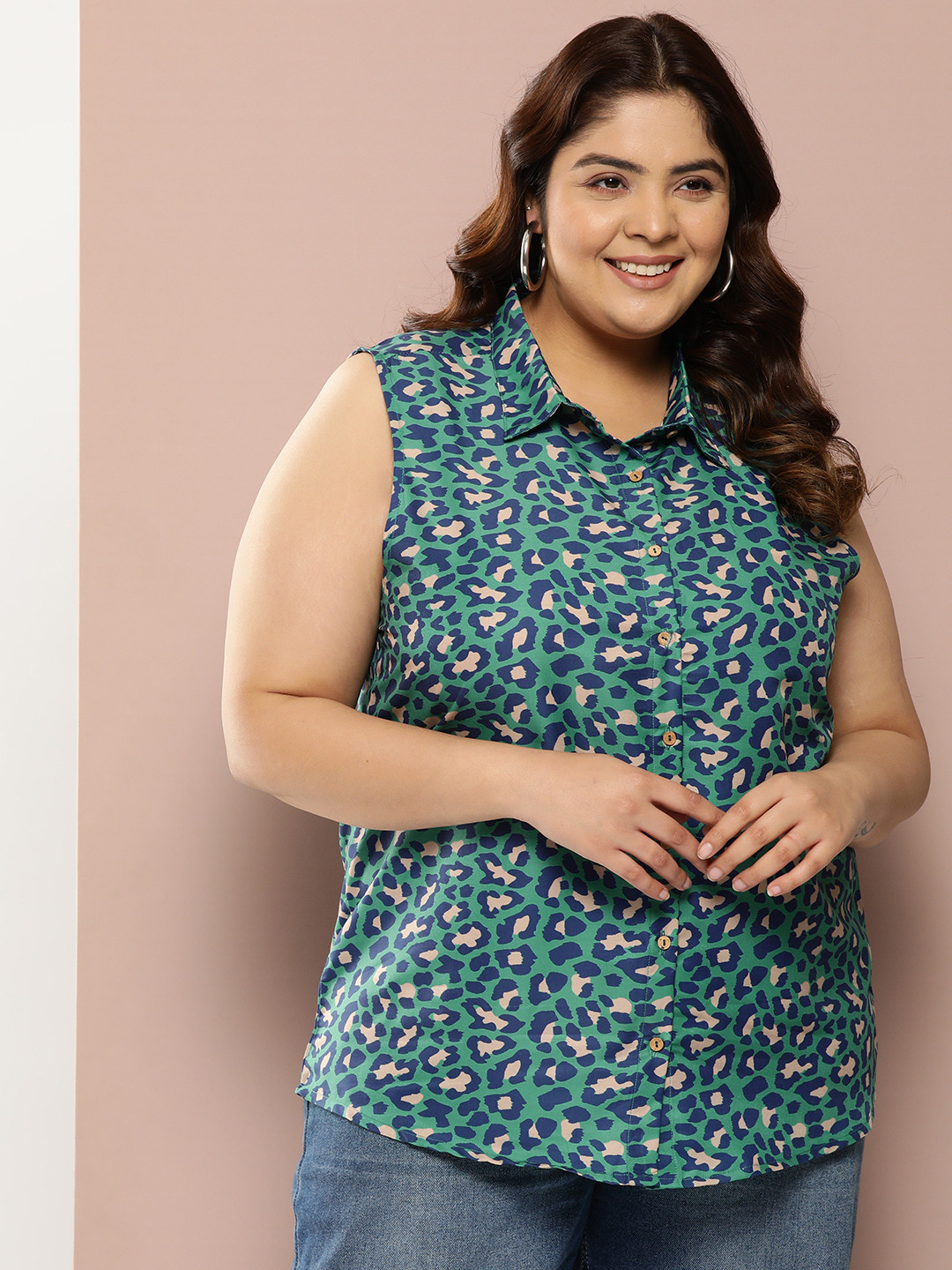 Sztori Plus Size Animal Print Casual Shirt