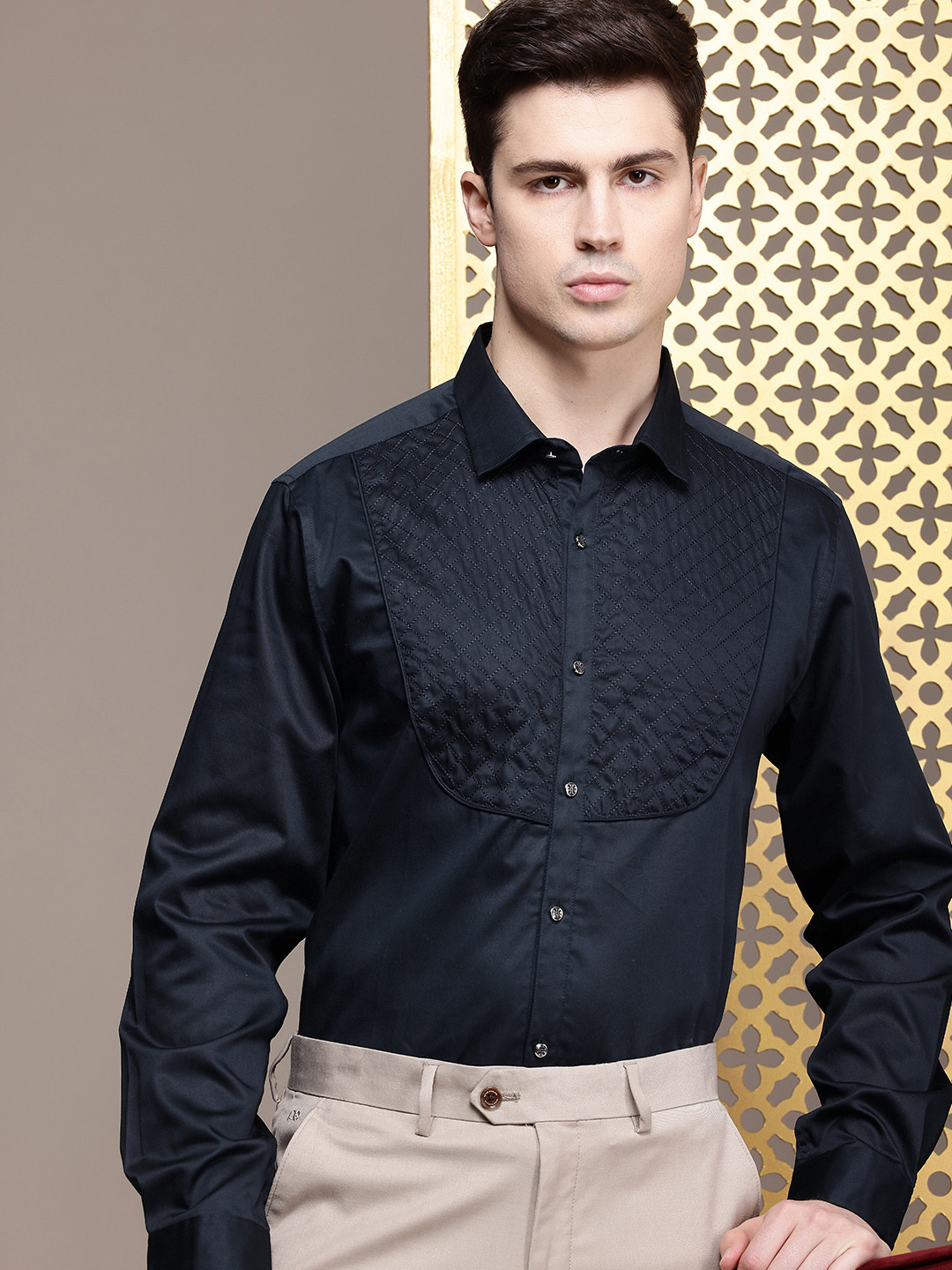 House of Pataudi Pure Cotton Thread Work Party Shirt