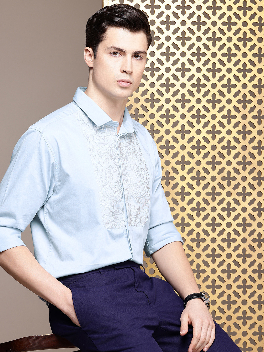 House of Pataudi Men Embroidered Red Carpet Party Shirt