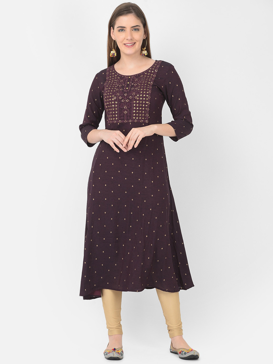 Span Round Neck Three Three Quarter Sleeves Geometric woven design Cotton Straight  Kurta
