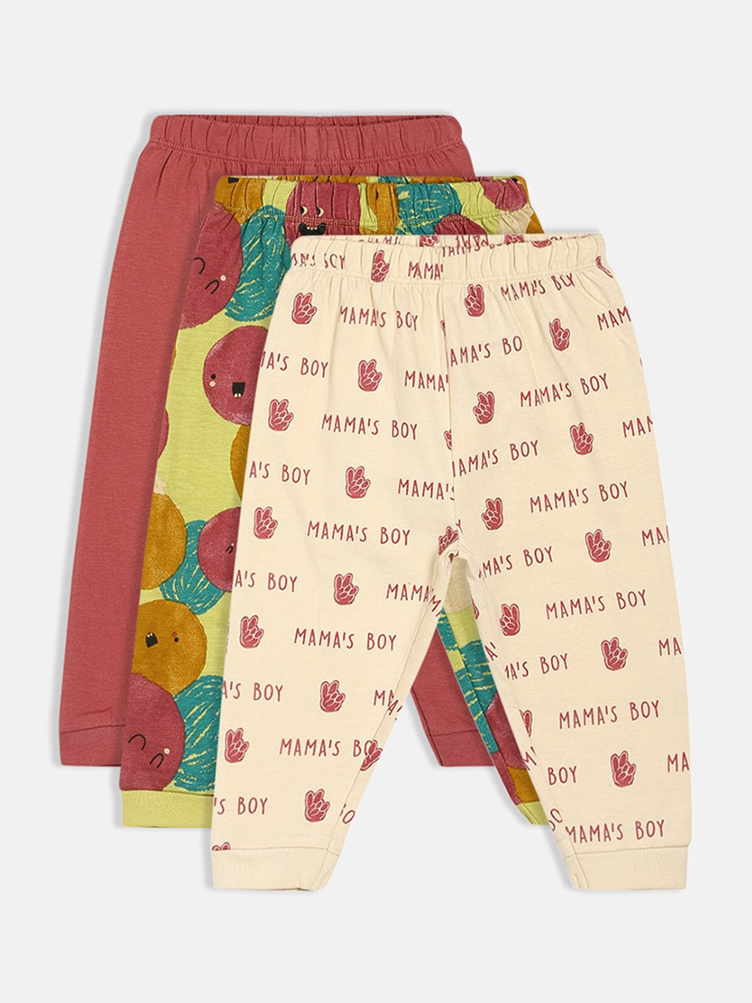 MINI KLUB Love Generation Infant Boys Pack Of 3 Printed Pure Cotton Joggers