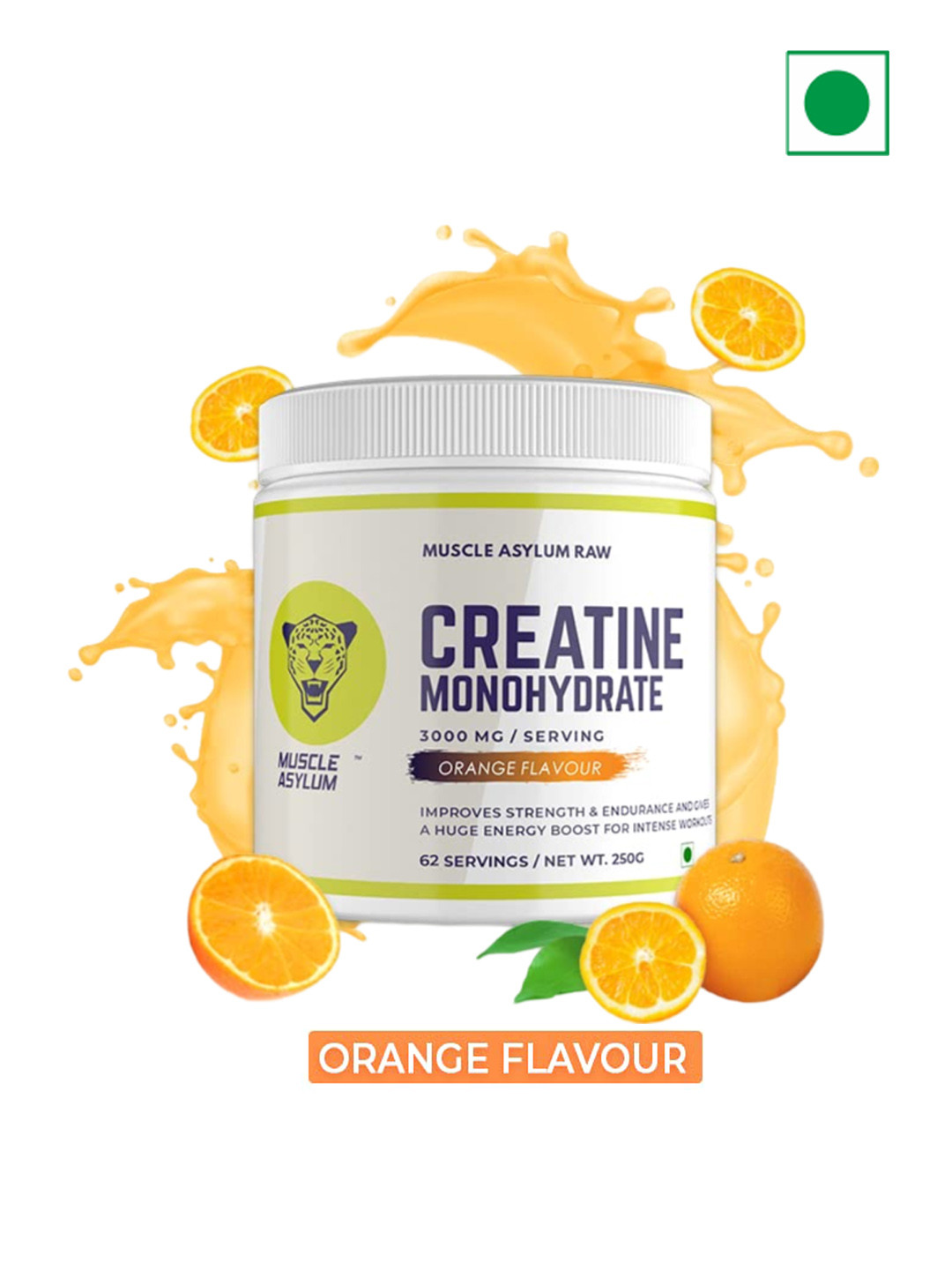 Muscle Asylum Creatine Monohydrate Enhanced Absorption Orange Flavoured- 250g