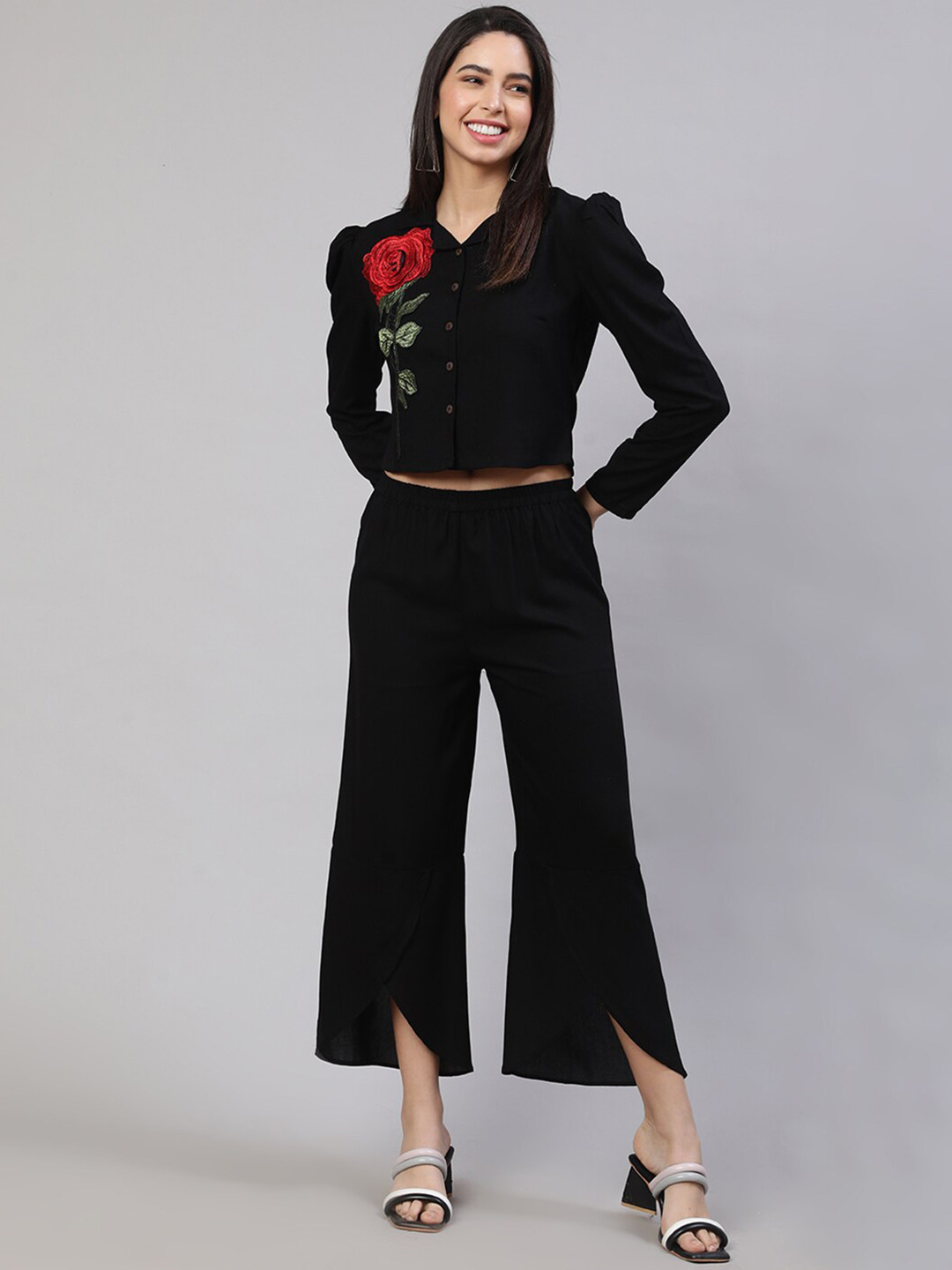 AKIMIA Floral Embroidered Applique Detailed Shirt With Trouser