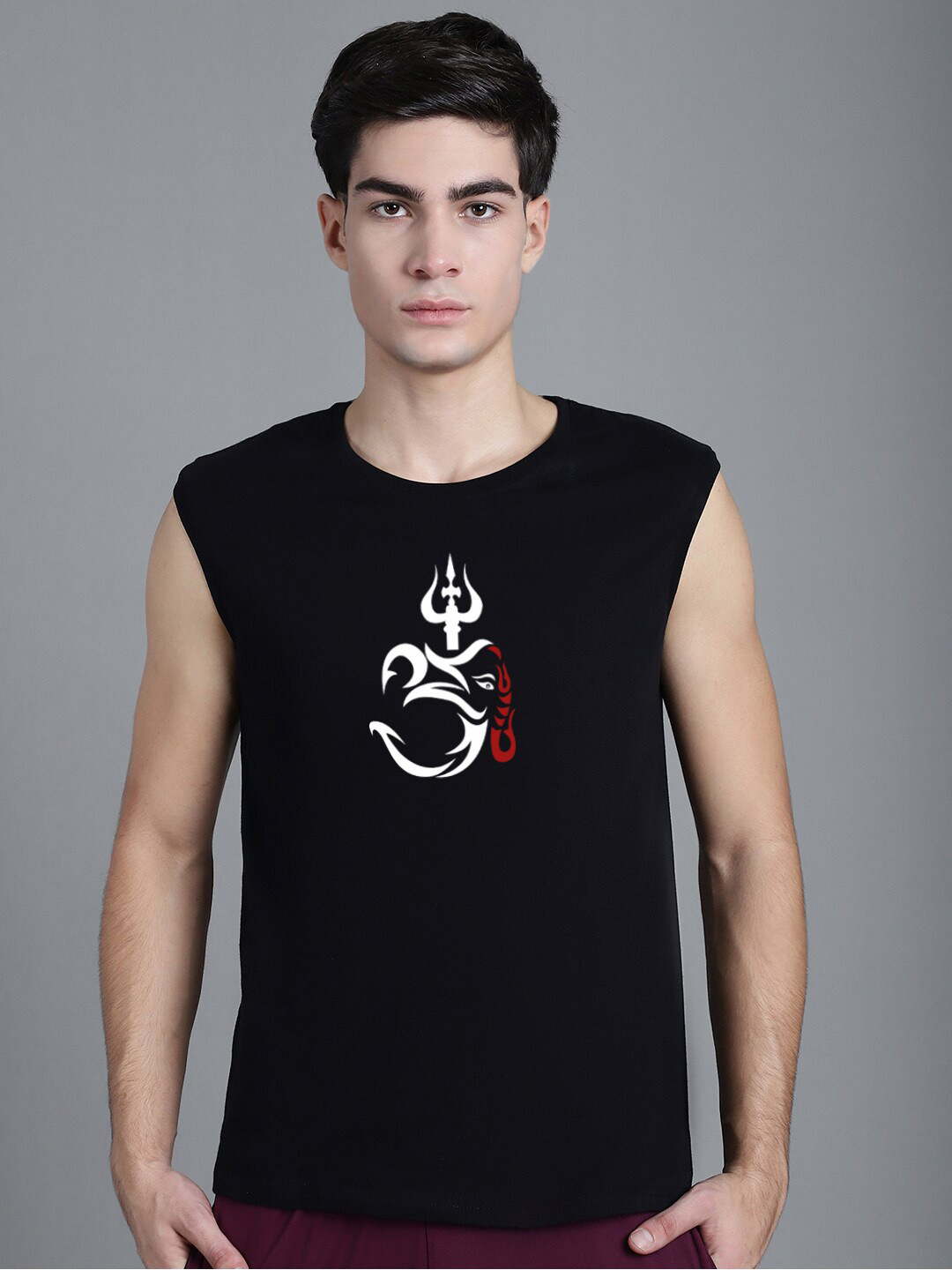 FBAR Om Trishula Ganesha Printed Round Neck Pure Cotton Slim Fit T-shirt