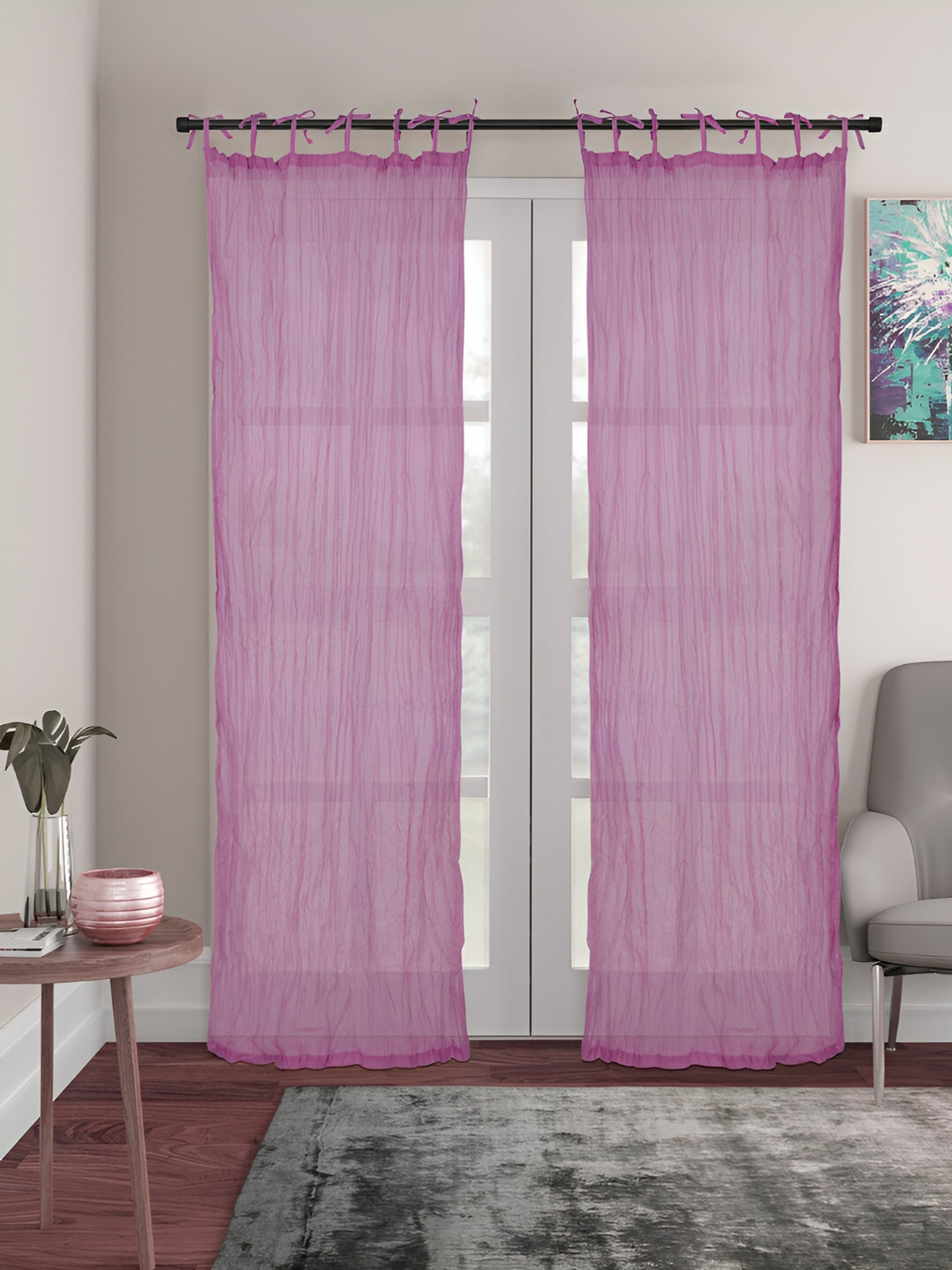 Ratan Cart Pink 2 Pcs Cotton Sheer Door Curtain