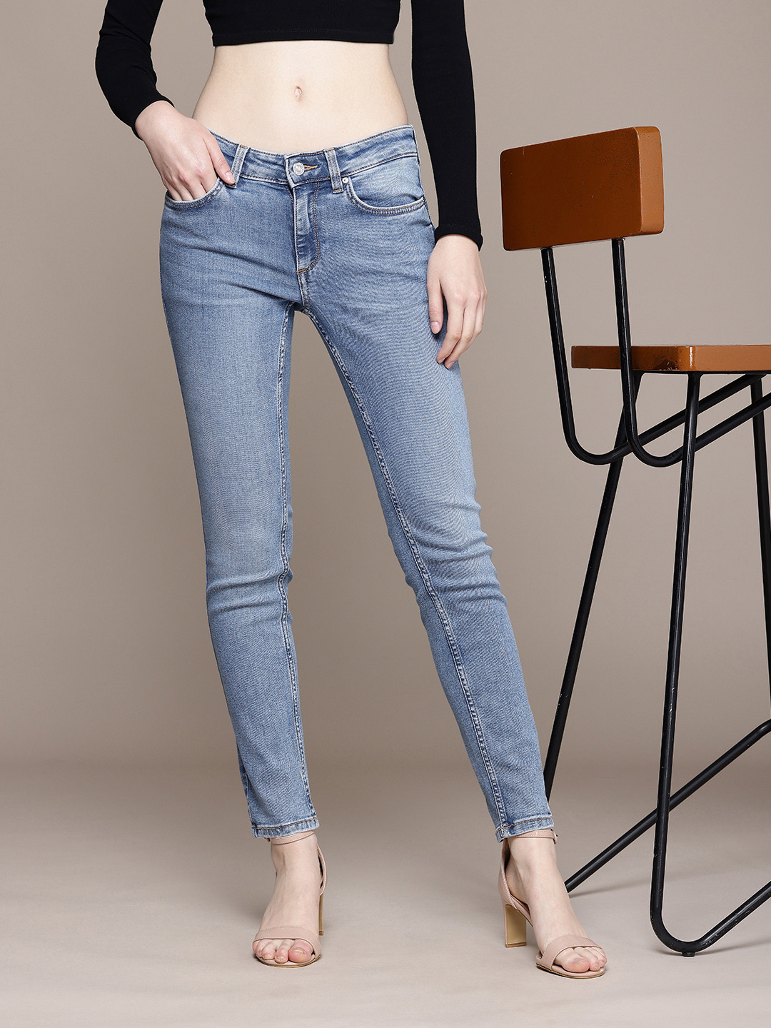Buy MANGO Women Skinny Fit Low Rise Heavy Fade Stretchable Jeans