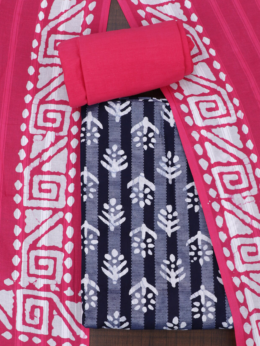 SALWAR STUDIO Floral Printed Block Print Pure Cotton Unstitched Dress Material
