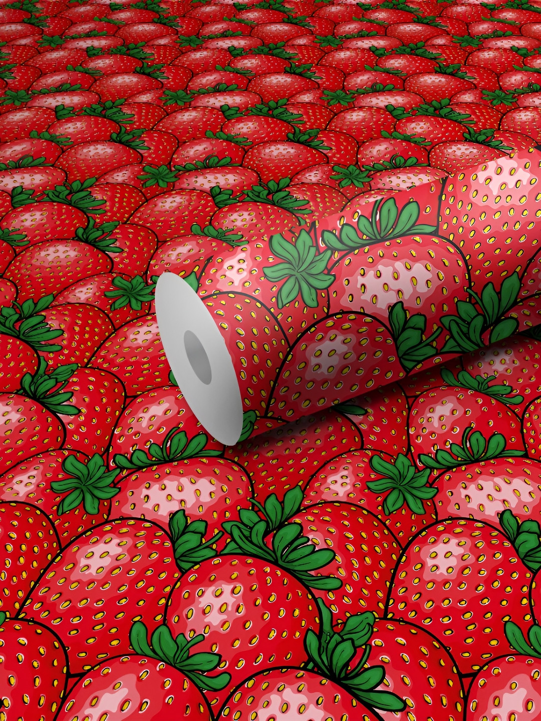 WALLWEAR Red & Green Strawberry Self-Adhesive Wallpaper