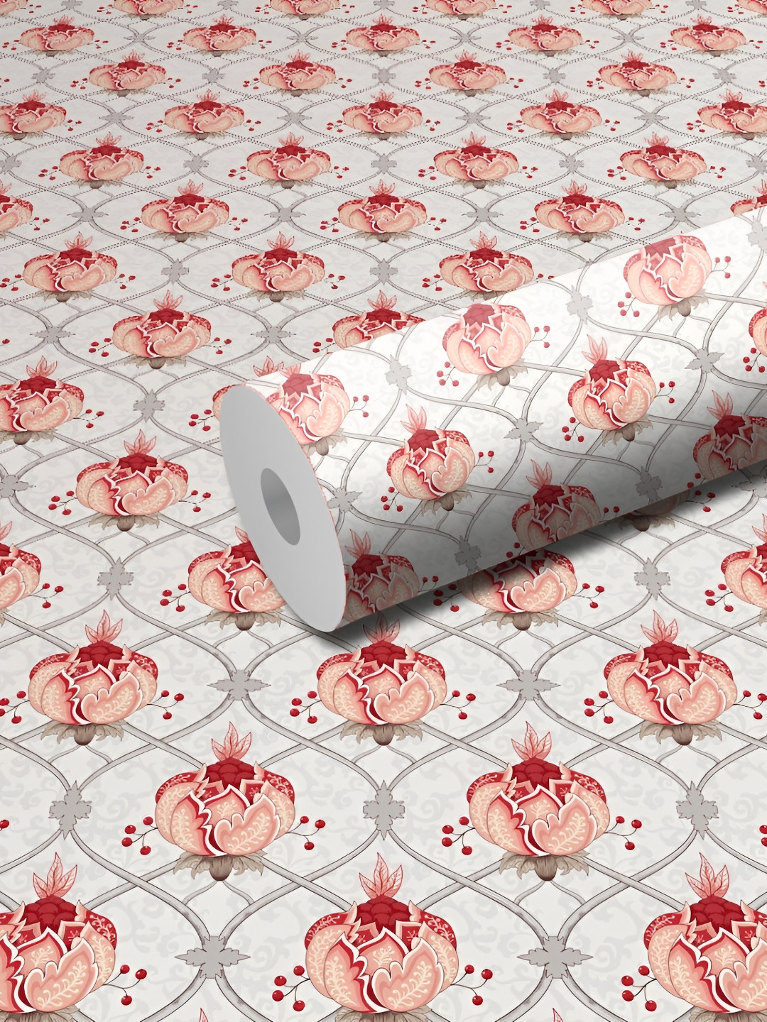 WALLWEAR Grey & Peach Floral Printed Wall Sticker