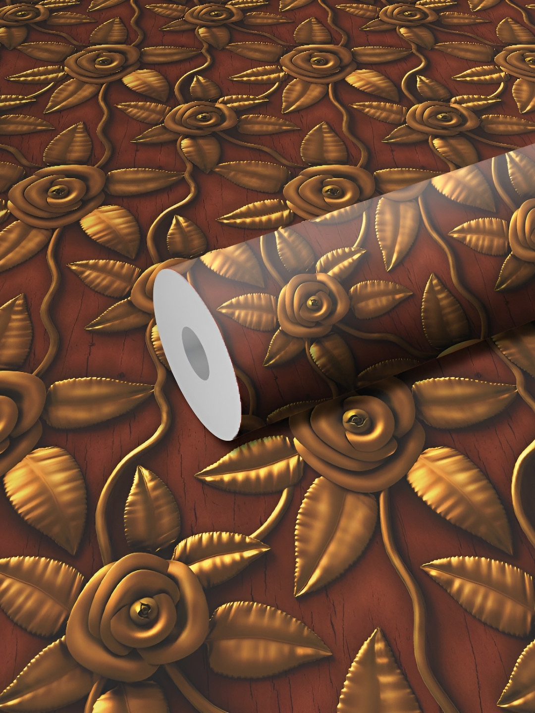 WALLWEAR Brown & Gold Toned Floral Printed Wall Sticker