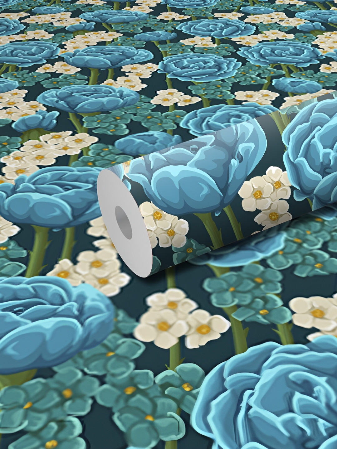 WALLWEAR Blue & Green Floral Printed Self-Adhesive Wallpaper