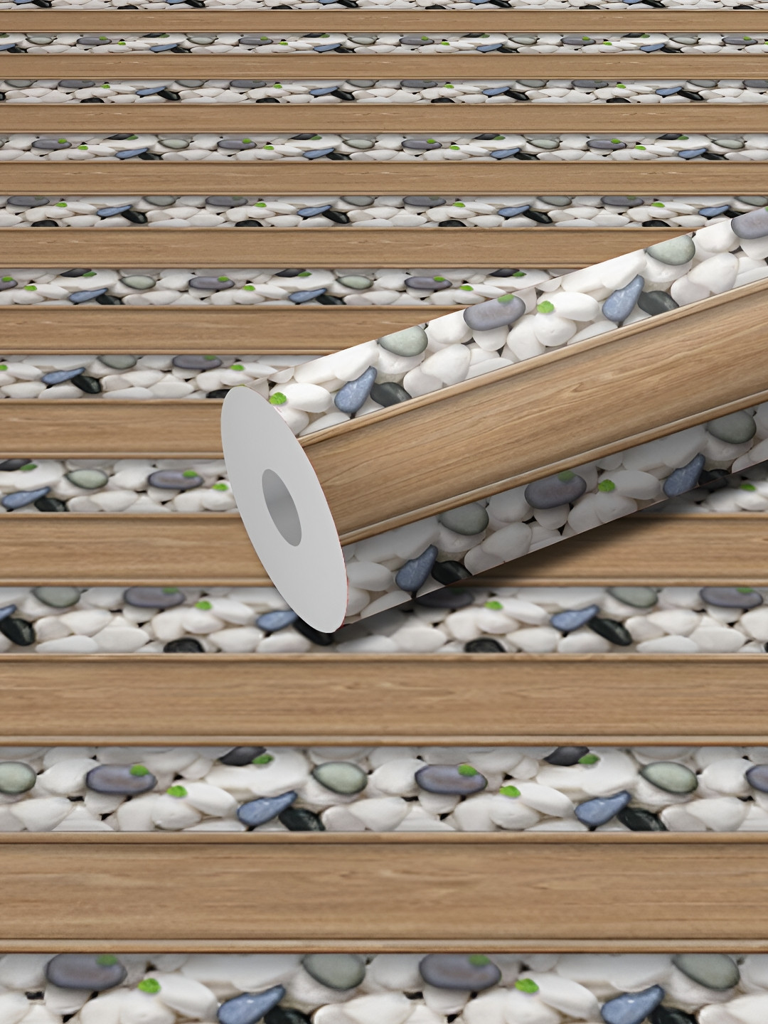 WALLWEAR Brown & White Stones-patterned Self-Adhesive Wallpaper