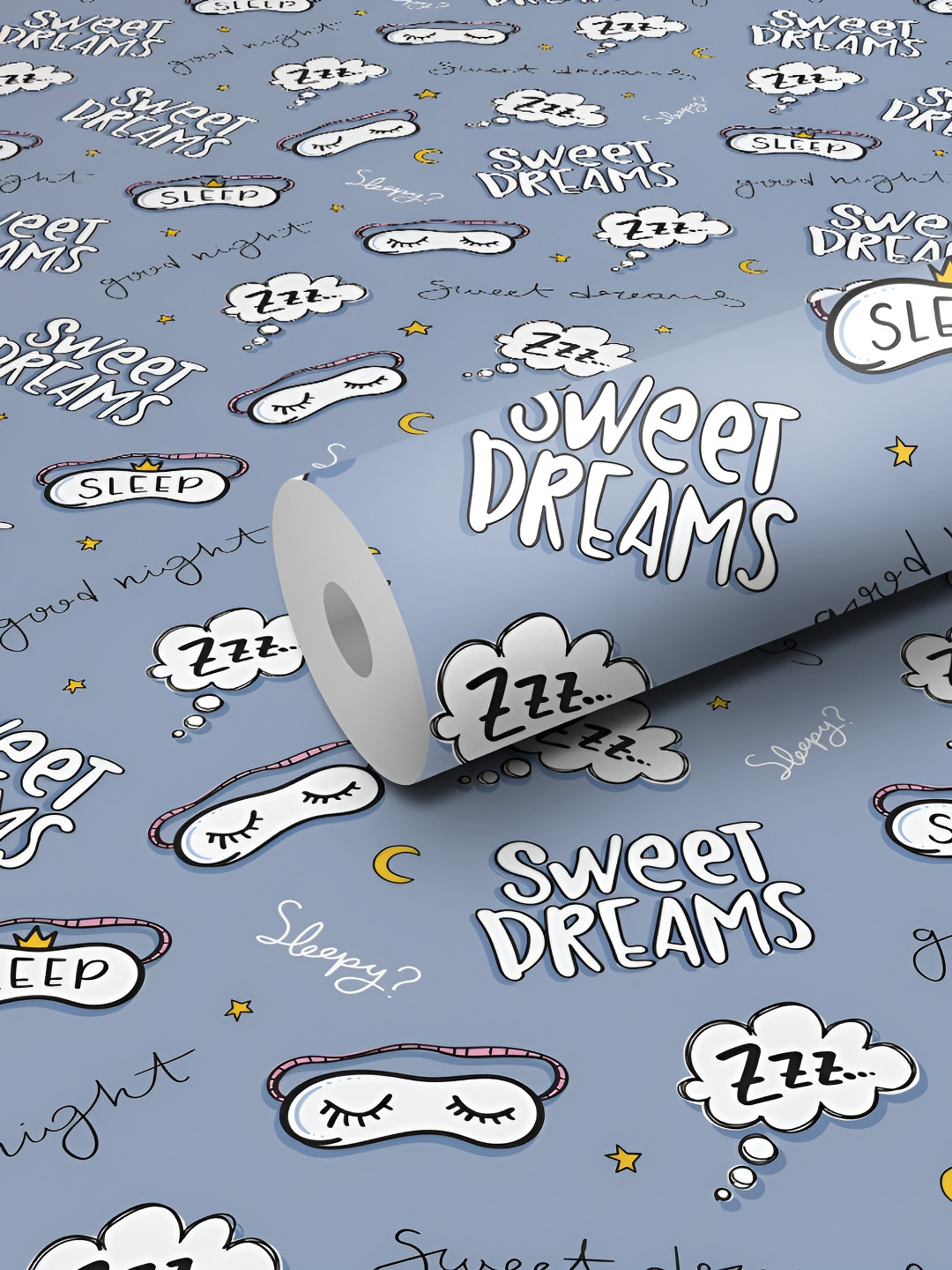 WALLWEAR Blue & White Sweet Dreams Printed Self-Adhesive Waterproof Wallpaper