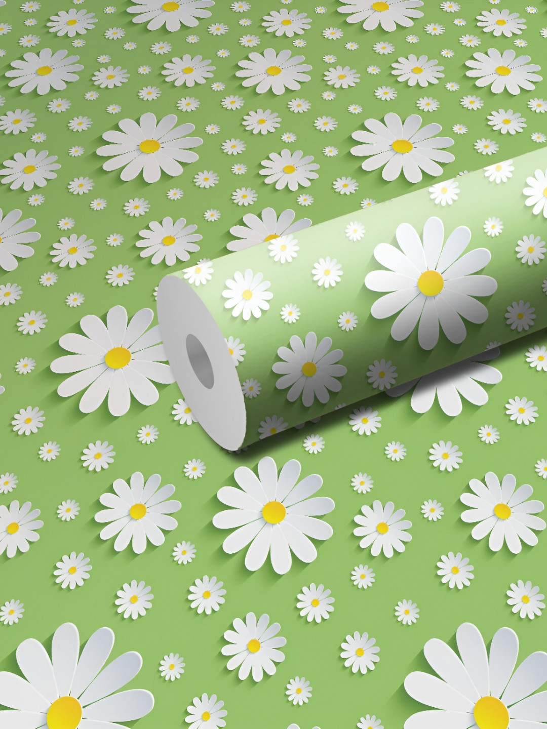 WALLWEAR Green & White Floral Self-Adhesive Wallpaper