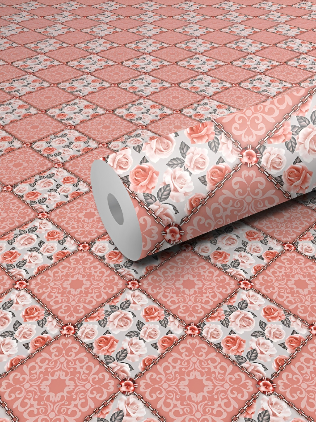 WALLWEAR Peach & Grey Floral Printed Wall Sticker