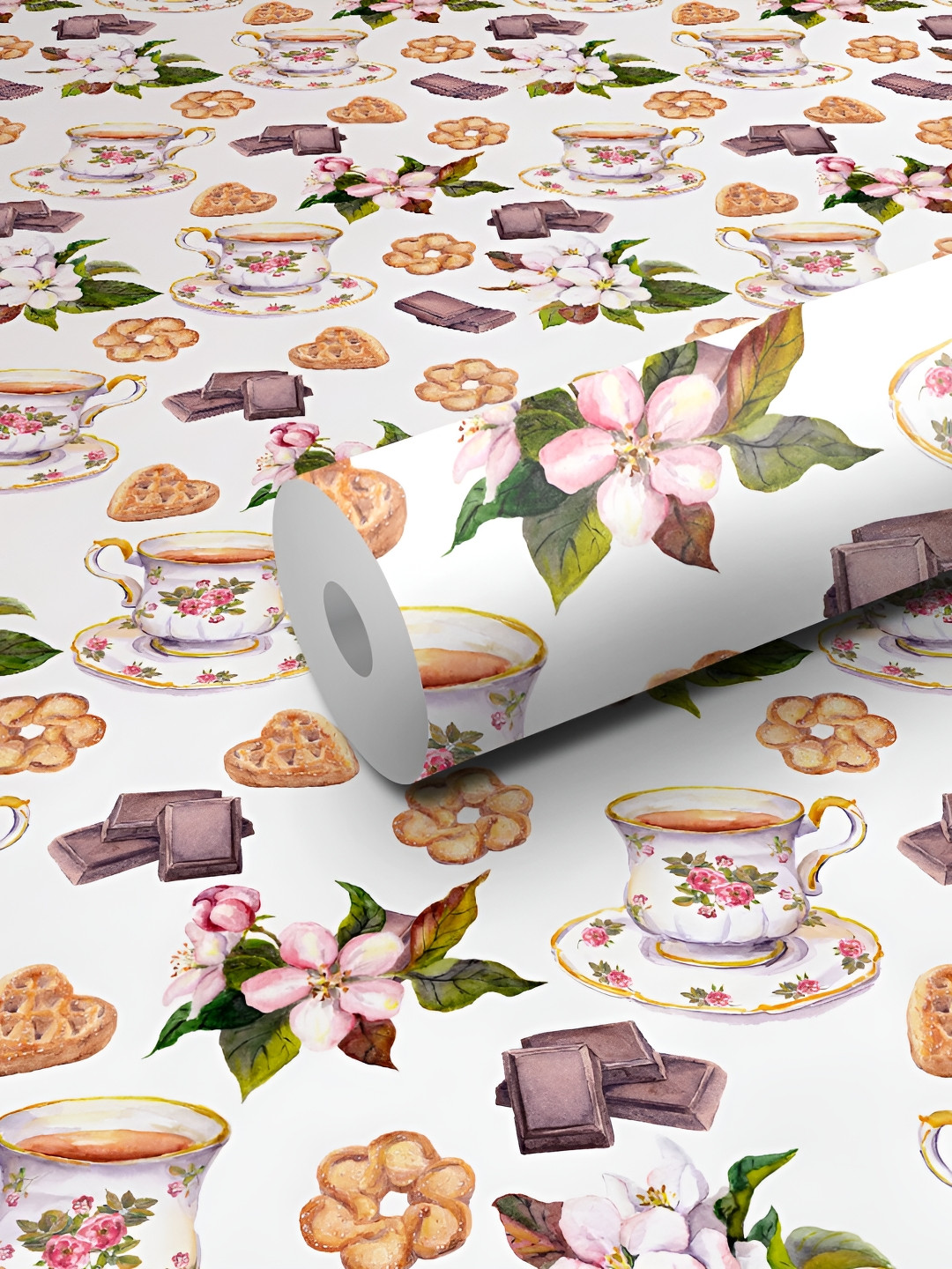 WALLWEAR Pink & Green Floral Printed Self-Adhesive Wallpaper