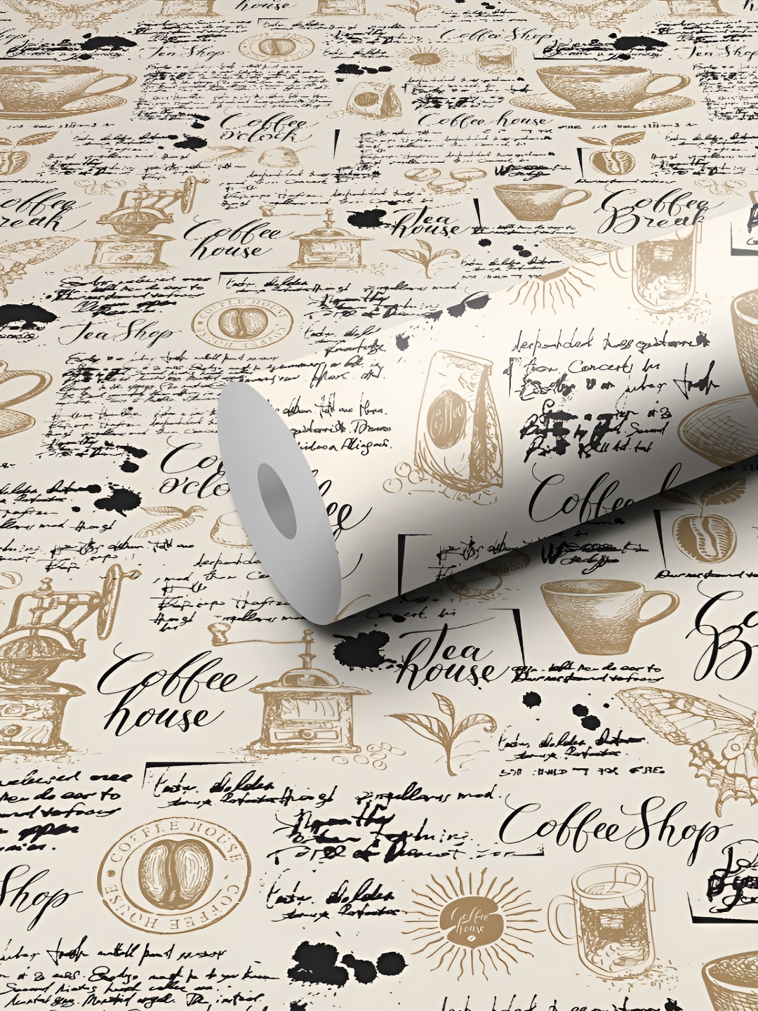 WALLWEAR Beige & Black Abstract Printed Wall Sticker