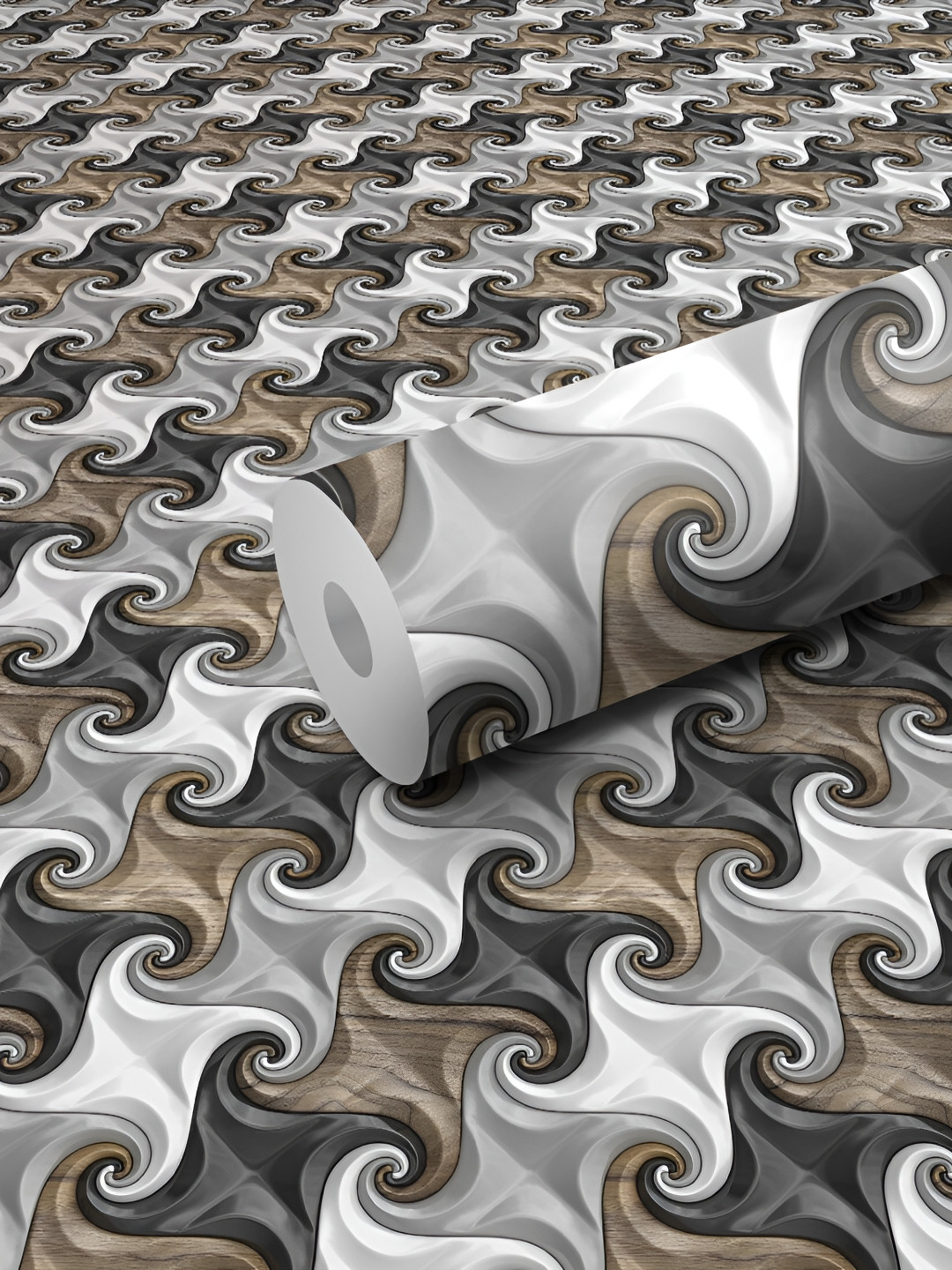 WALLWEAR Grey & Brown Abstract Printed Wall Sticker