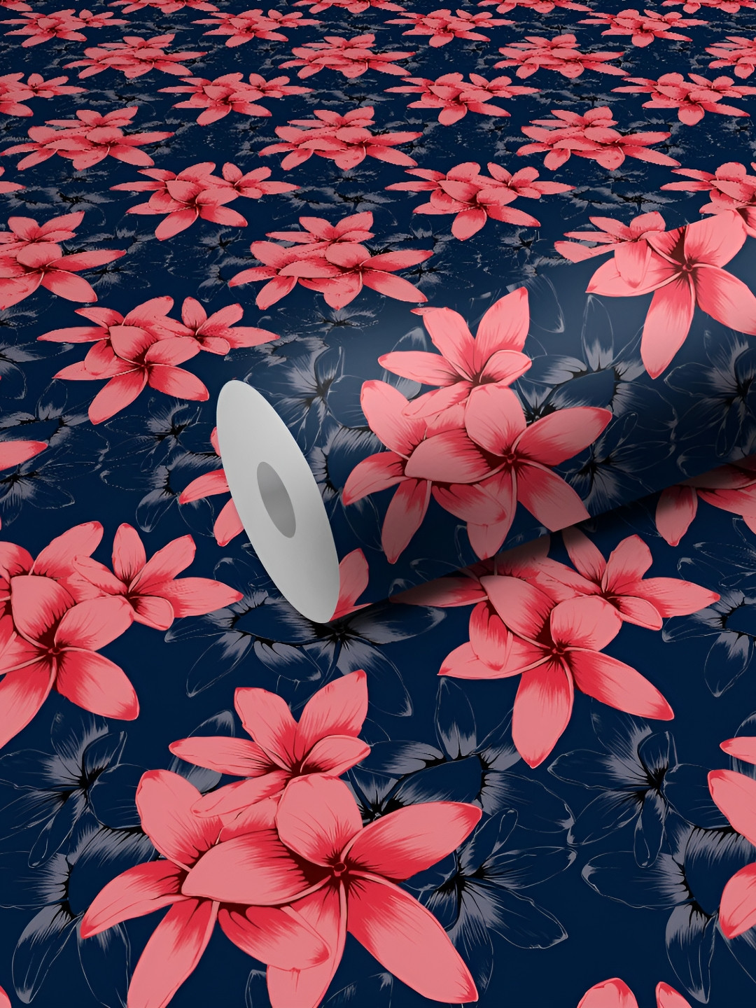 WALLWEAR Navy Blue & Pink Floral Printed Self-Adhesive Waterproof Wallpaper
