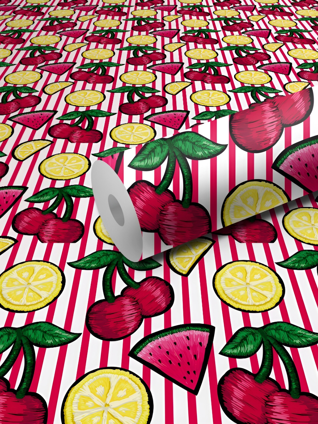 WALLWEAR Yellow & Red Fruits Printed Self-Adhesive Waterproof Wallpaper