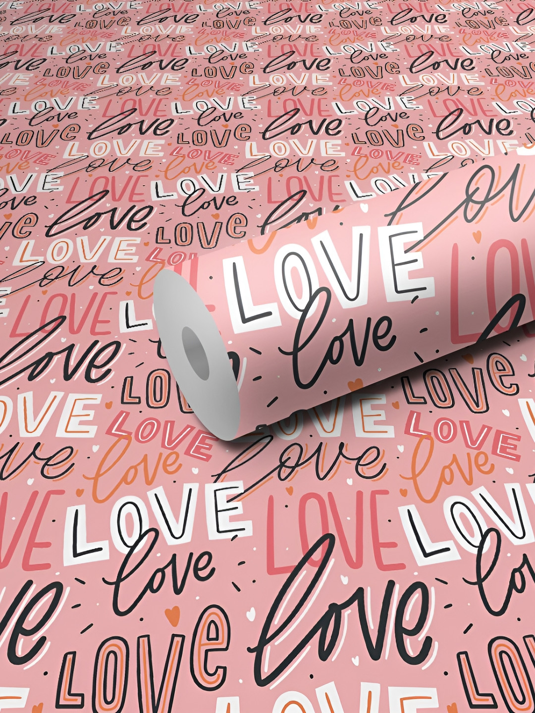 WALLWEAR  White & Pink Typography Printed Self-Adhesive Waterproof Wallpaper