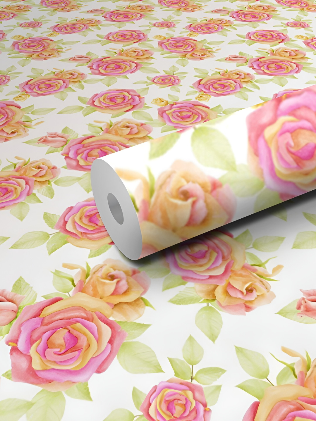 WALLWEAR Yellow & Pink Floral Printed Self-Adhesive Wallpaper