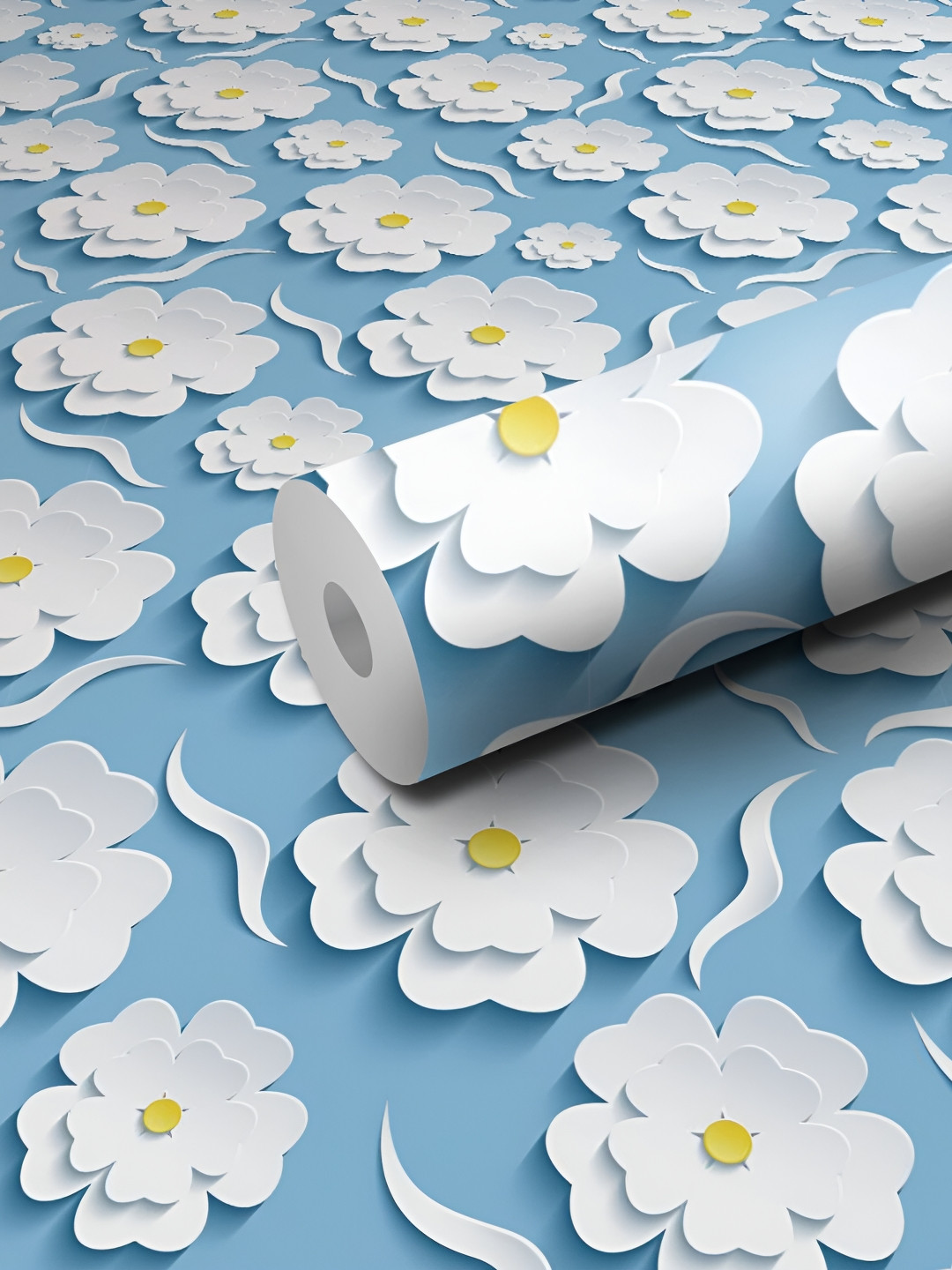 WALLWEAR Blue & White Floral Self-Adhesive Wallpaper