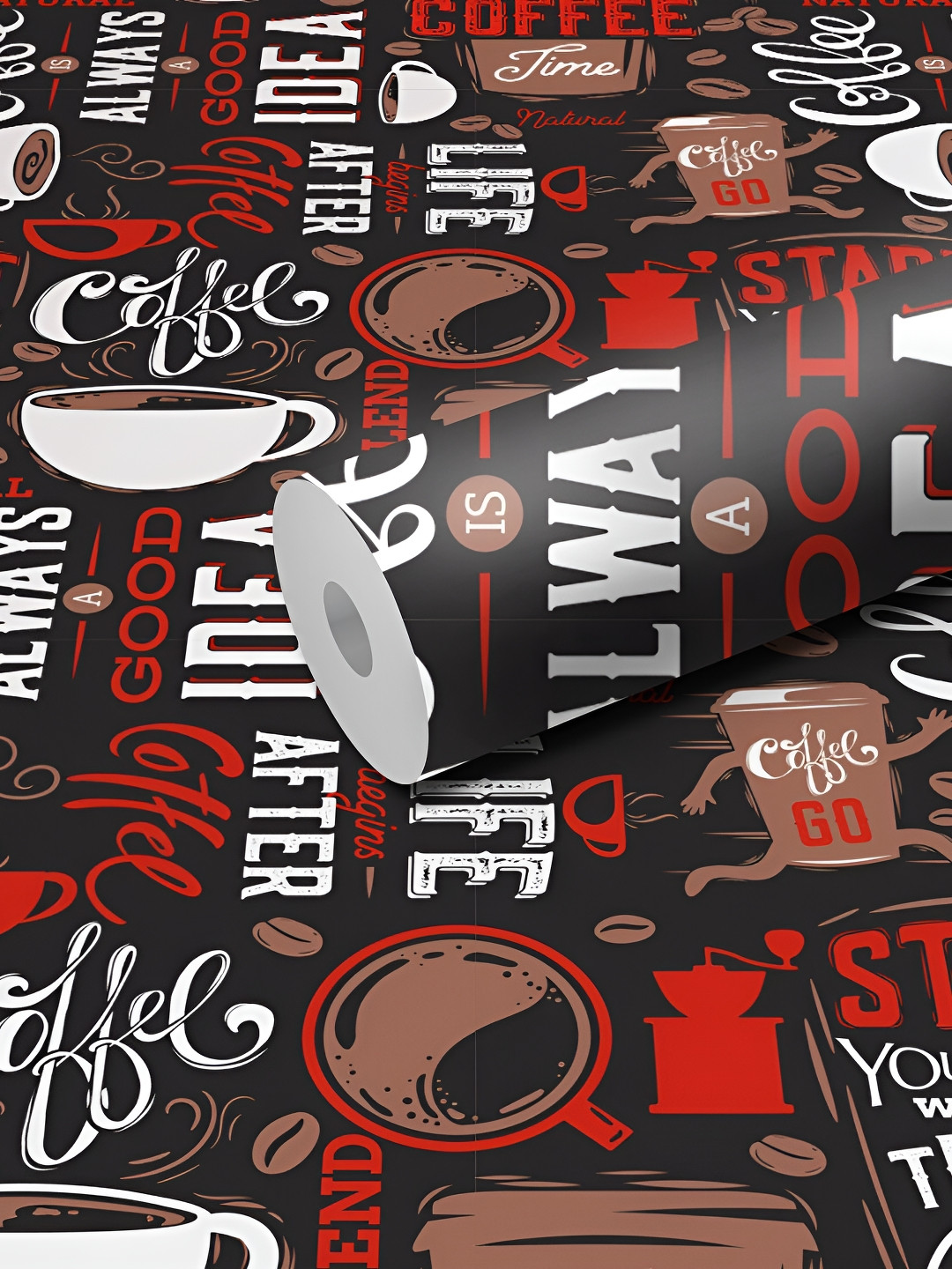 WALLWEAR Black & Red Coffee-designed Self-Adhesive Wallpaper