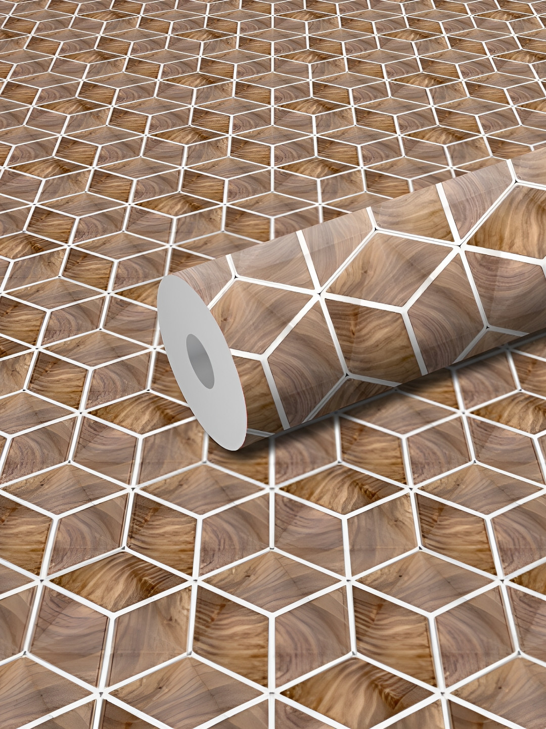 WALLWEAR Brown Geometric Self-Adhesive Wallpaper