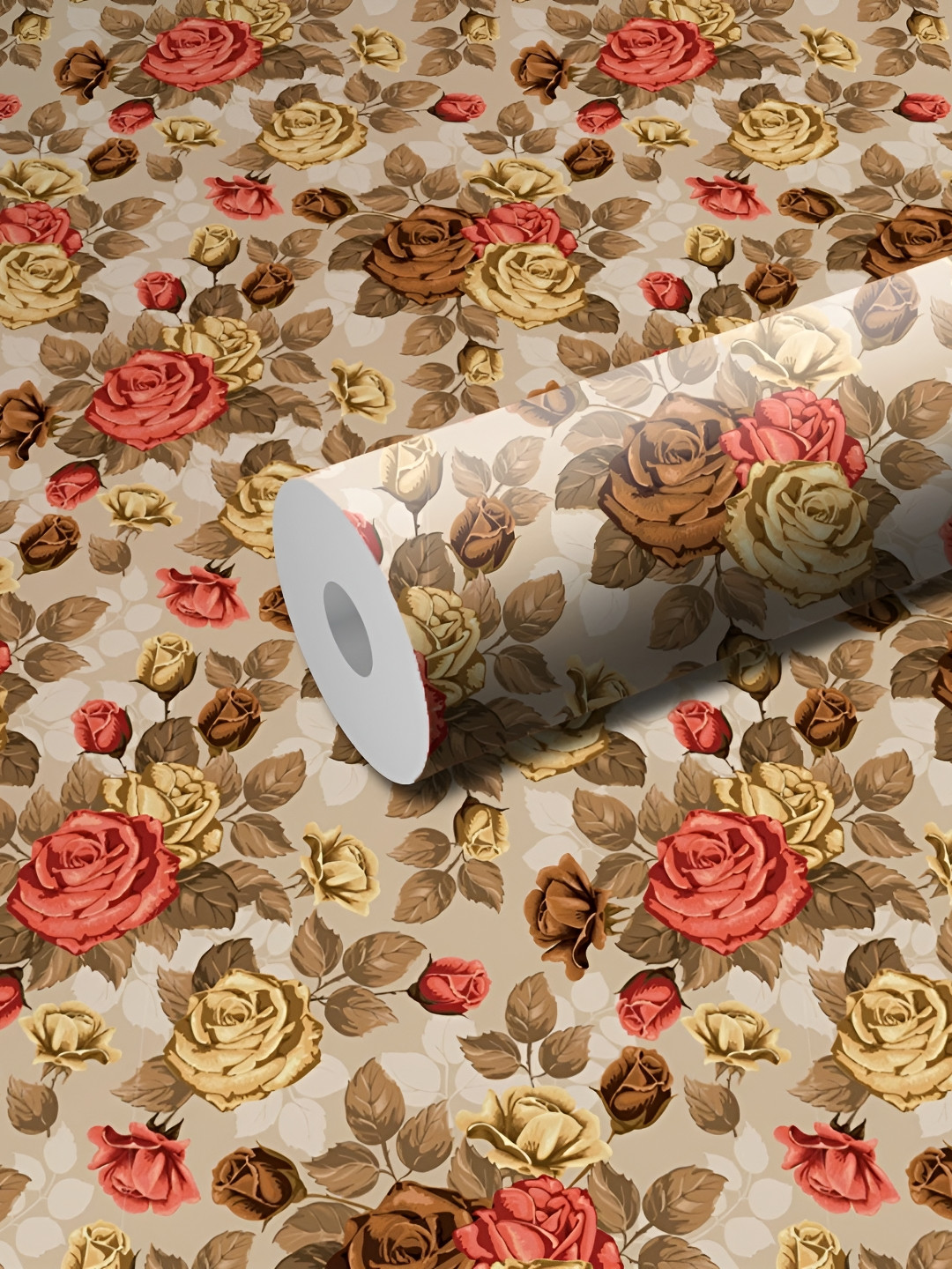 WALLWEAR Brown & Red Floral Self-Adhesive Wallpaper