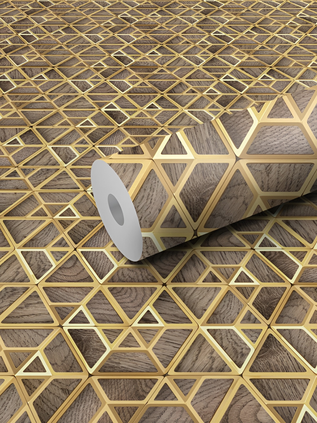 WALLWEAR Brown & Gold Toned Abstract Printed Wall Sticker