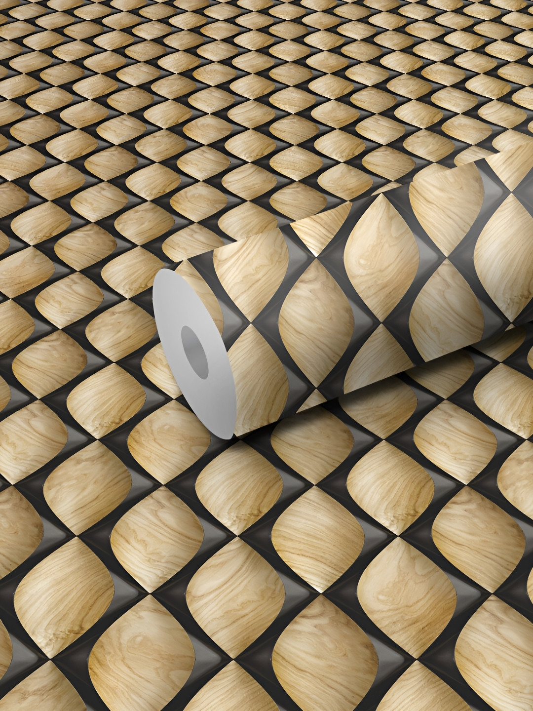 WALLWEAR Brown & Grey Geometric Self-Adhesive Wallpaper