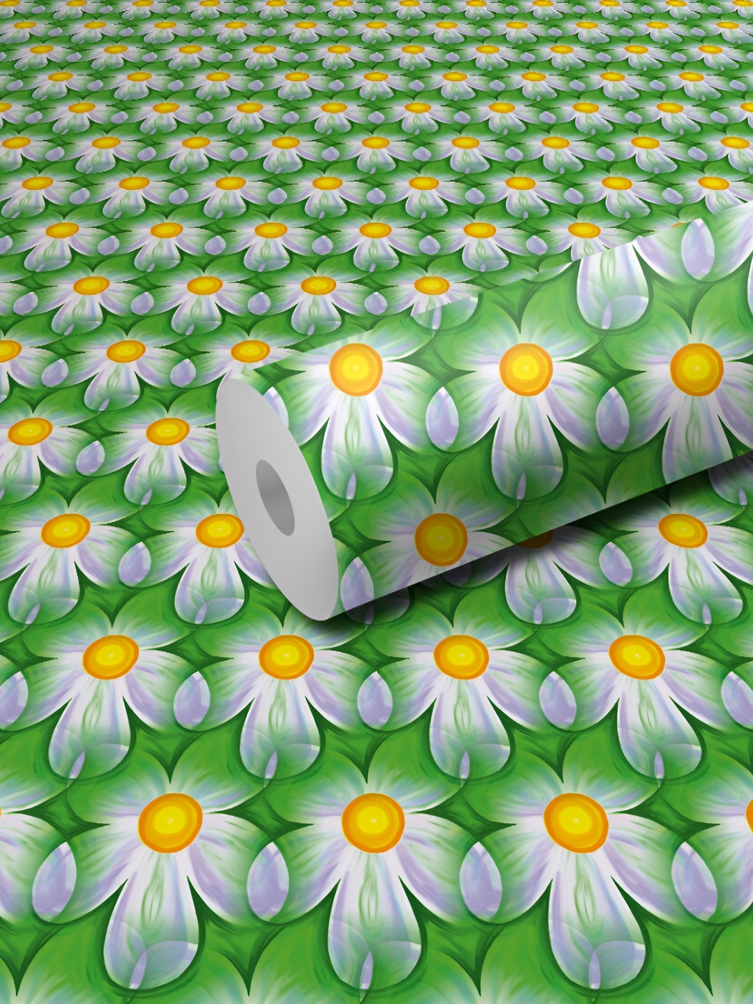 WALLWEAR White & Green Floral Printed Waterproof Self-Adhesive Wallpaper
