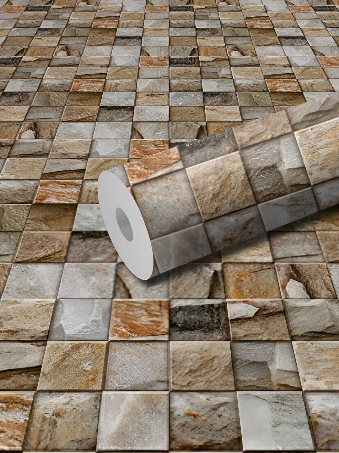 WALLWEAR Brown & Beige Geometric Self-Adhesive Wallpaper