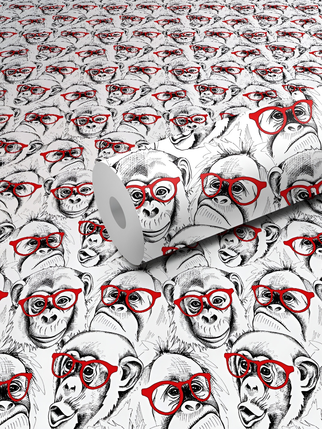 WALLWEAR Grey & Red Monkey Printed Waterproof Self-Adhesive Wallpaper
