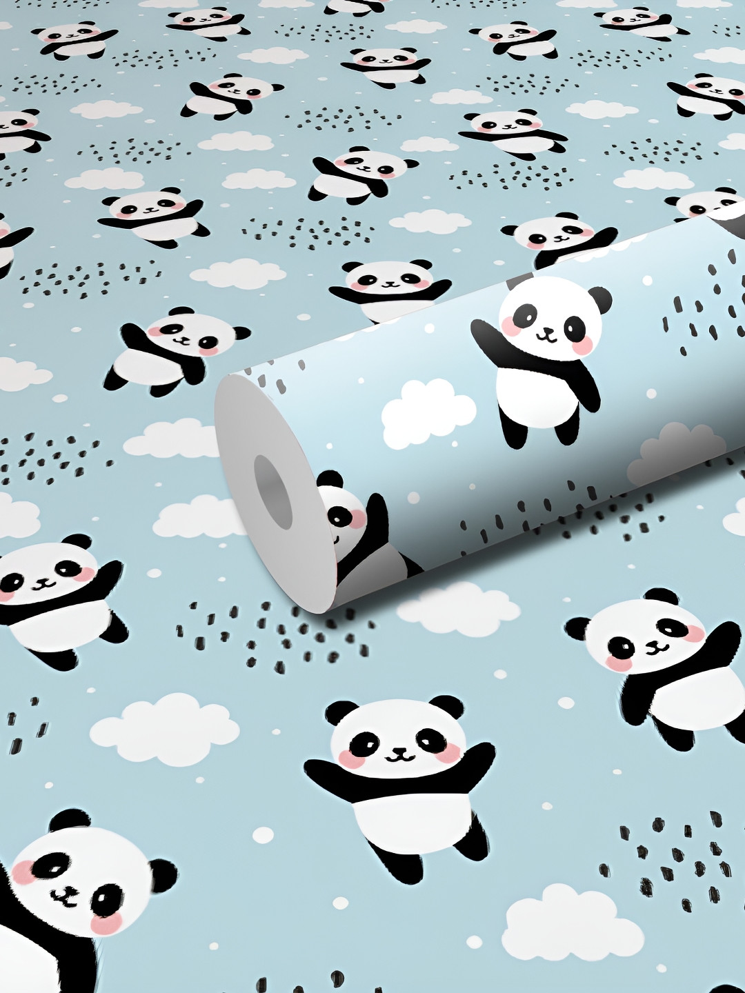 WALLWEAR Blue & White Bear-designed Self-Adhesive Wallpaper