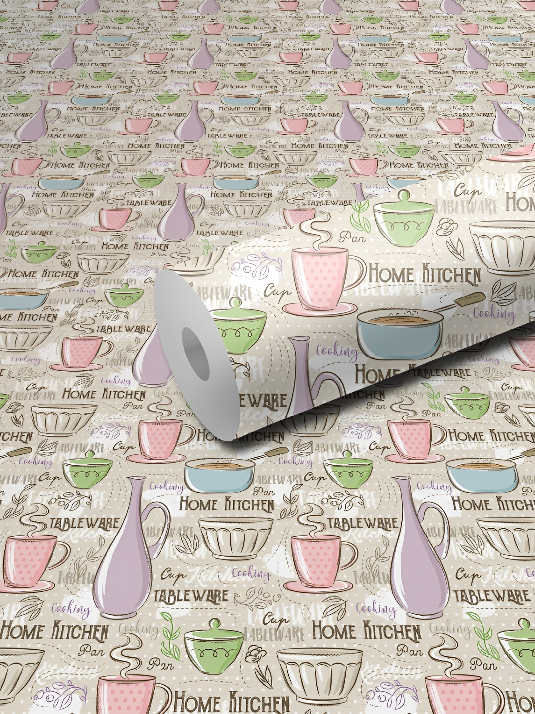 WALLWEAR Beige & Pink Home Kitchen Printed Waterproof Self-Adhesive Wallpaper