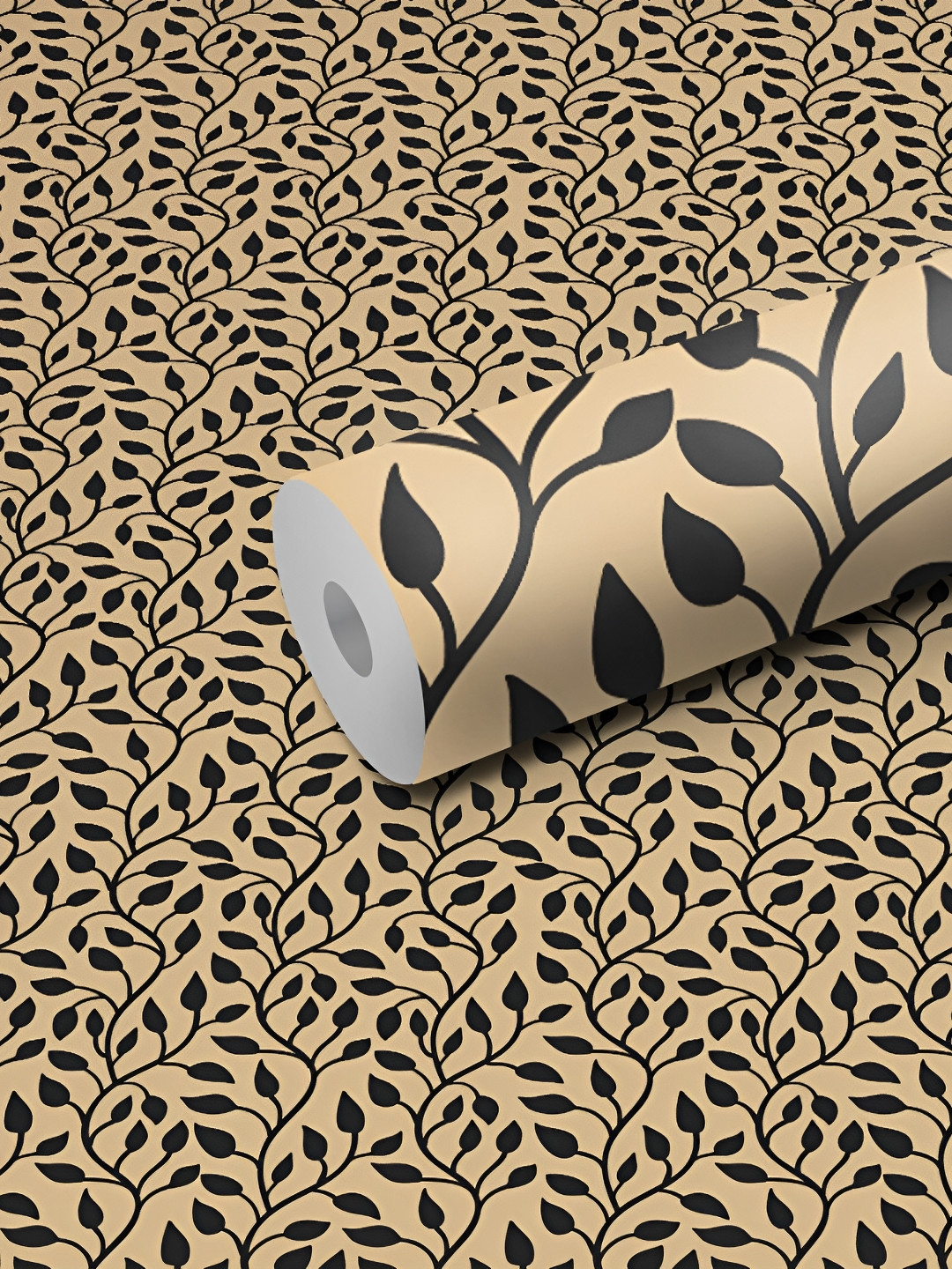 WALLWEAR Yellow & Black Leaves-patterned Self-Adhesive Wallpaper