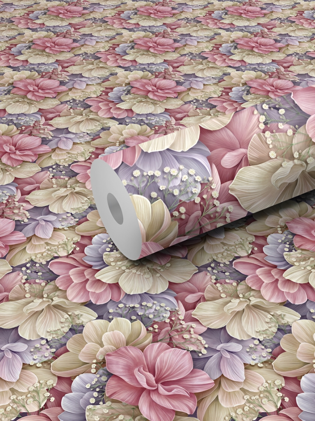 WALLWEAR Pink & Purple Floral Printed Wall Sticker