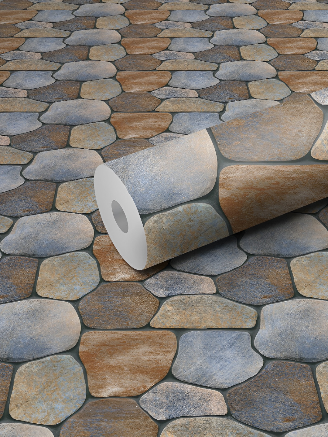 WALLWEAR Brown & Blue Printed Self Adhesive Removable Wallpaper For Wall