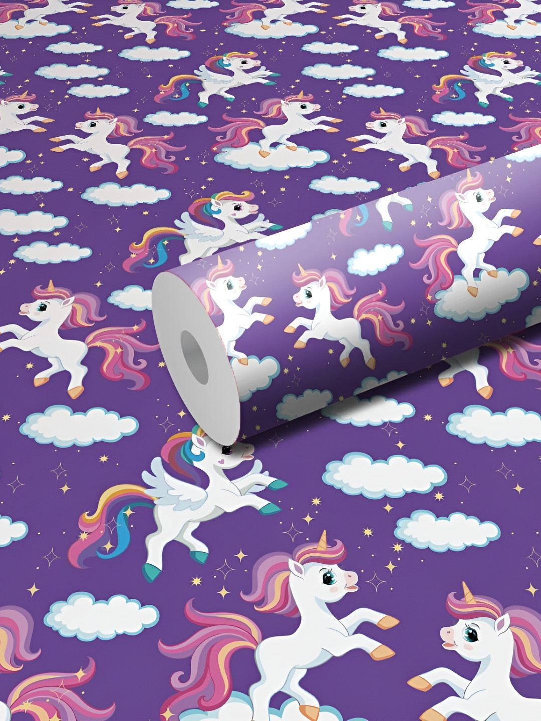 WALLWEAR Purple & White Printed Self Adhesive Removable Wallpaper For Wall