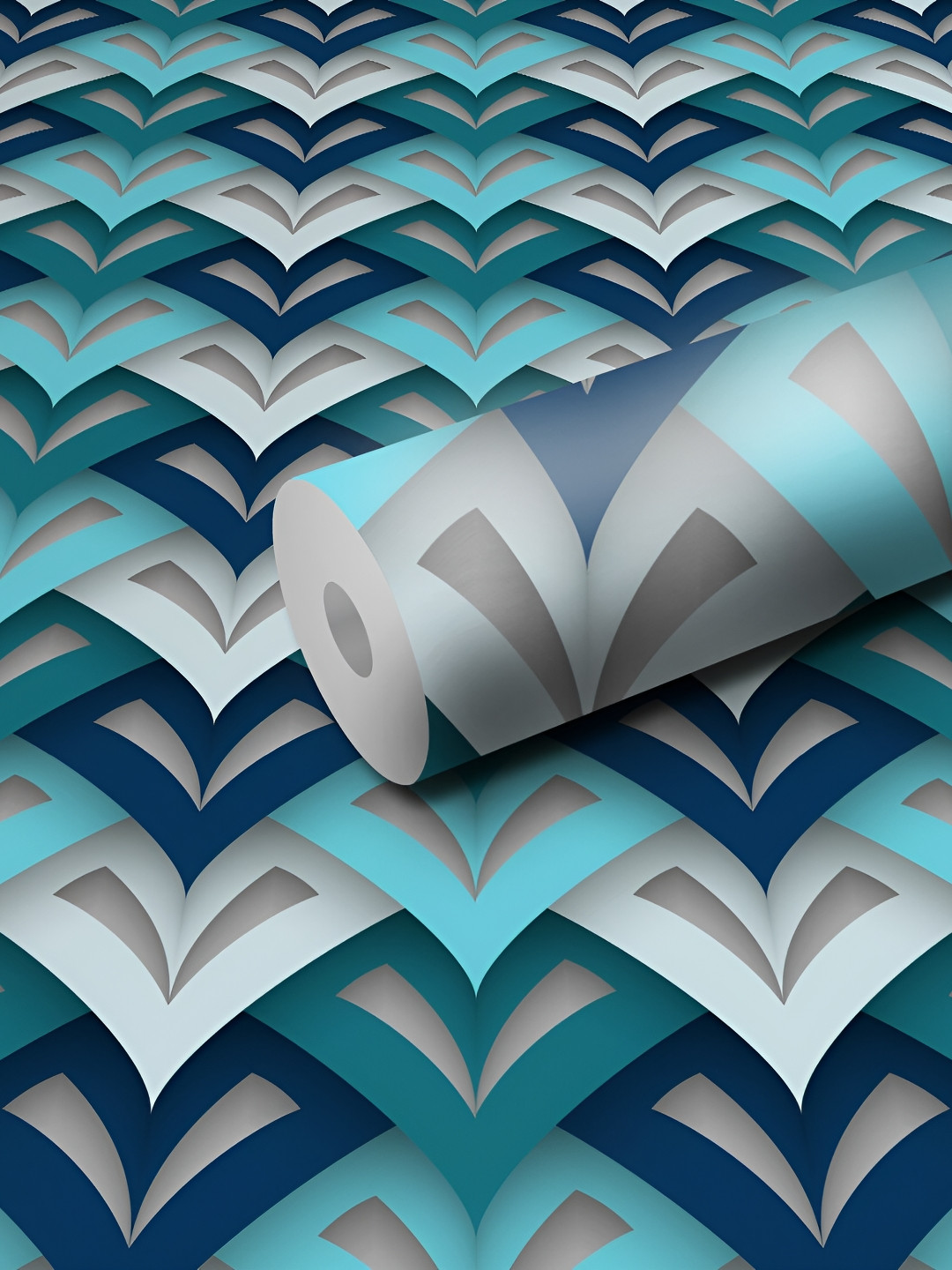 WALLWEAR Blue & Grey Abstract Printed Wall Sticker